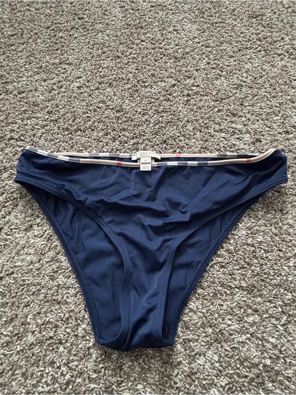 Burberry Navy Bikini Bottom with Check Trim
